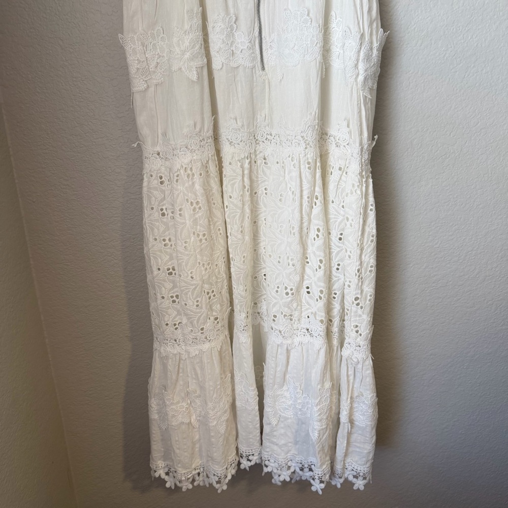 POL Embroidered Lace Eyelet Midi Dress White Cotton Boho Cottagecore Beach XL - Picture 7 of 10